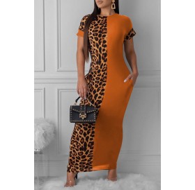 Lovely Casual Leopard Printed Patchwork Croci Ankle Length Dress