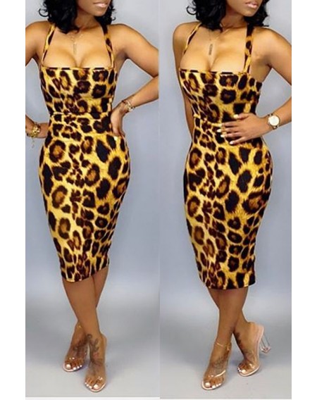 Lovely Casual Leopard Printed Knee Length Dress