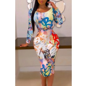 Lovely Casual Letter Printed Multicolor Knee Length Dress