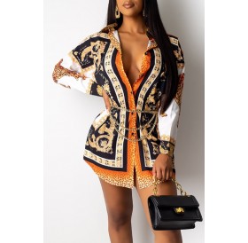 Lovely Casual Printed Multicolor Mini Shirt Dress(Without Belt)
