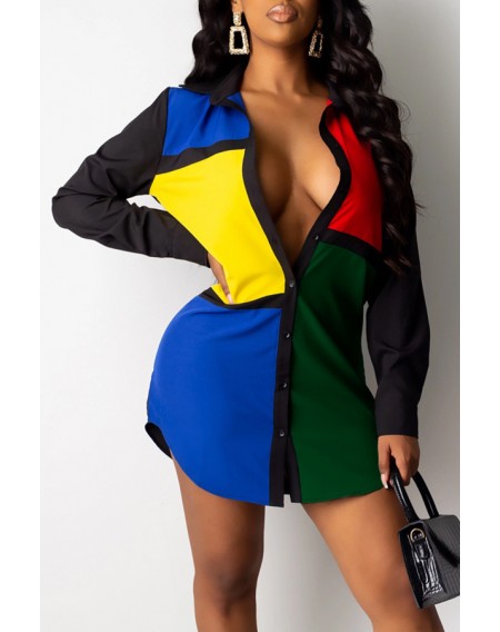 Lovely Casual Patchwork Multicolor Mini Dress