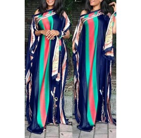Lovely Casual Printed Black Floor Length Plus Size Dress