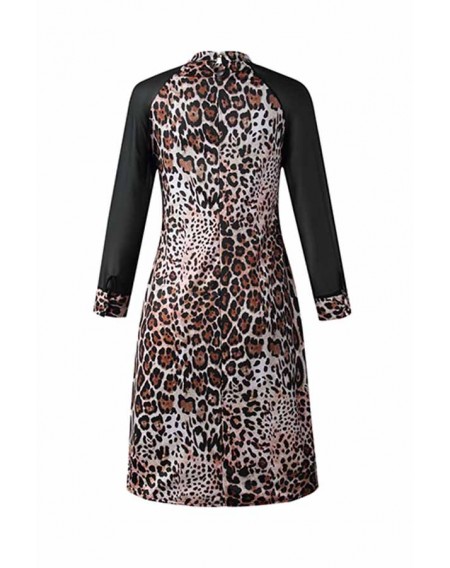 Lovely Trendy Patchwork Leopard Printed Knee Length Plus Size Dress