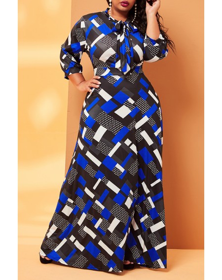 Lovely Casual Print Blue Ankle Length Plus Size Dress
