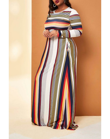 Lovely Trendy Striped Yellow Floor Length Plus Size Dress
