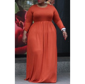 Lovely Casual Loose Jacinth Floor Length Plus Size Dress