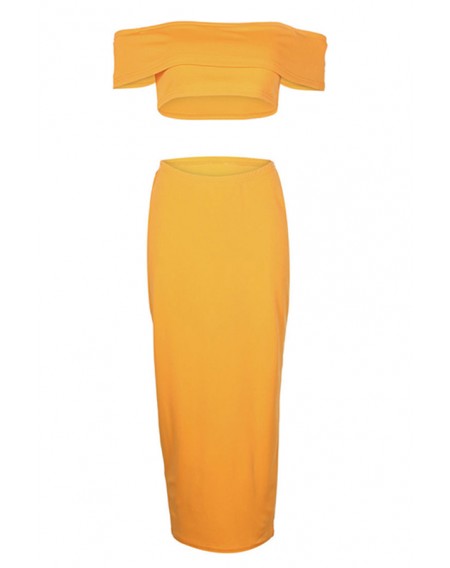 Lovely Euramerican Dew Shoulder  Yellow Two-piece Skirts Set