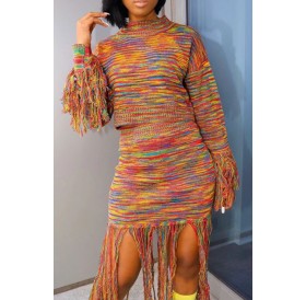 Lovely Casual Tassel Design Multicolor Two-piece Skirt Set