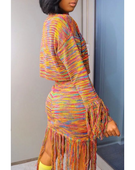 Lovely Casual Tassel Design Multicolor Two-piece Skirt Set