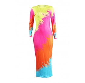 Lovely Casual Color-lump Multicolor Mid Calf Dress