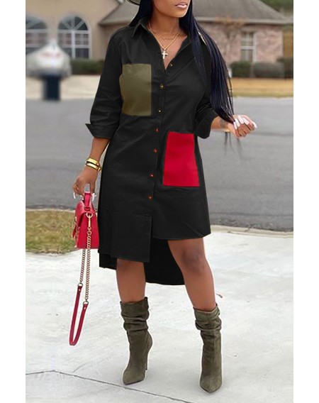 Lovely Casual Color-lump Patchwork Black Mid Calf Dress