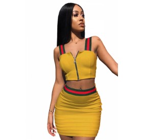 Plus Size Zip Up Crop Top&Mini Skirt Bodycon Two-Piece Dress Ginger