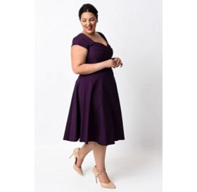 Cheap Plus Size Short Sleeve Empire Waist Swing Dresses Purple