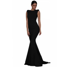Sexy Sleeveless Floral Embroidered Maxi Mermaid Evening Dress Black