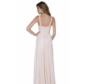 V-Neck Floor-Length Chiffon Pink Evening Dress with Glitter Sequin Bandeau