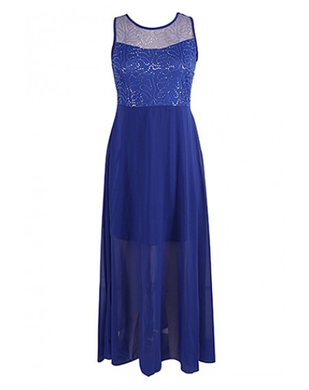 Backless Royal Blue Chiffon Long Evening Prom Dress