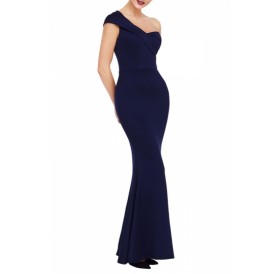 Sexy One Shoulder Gown Navy Blue