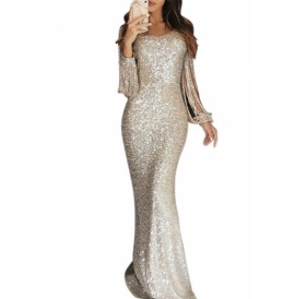 Elegant Sequin Maxi Evening Dress Silvery