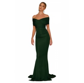 Women Elegant Off-Shoulder Mermaid Wedding Party Gown Dress Green