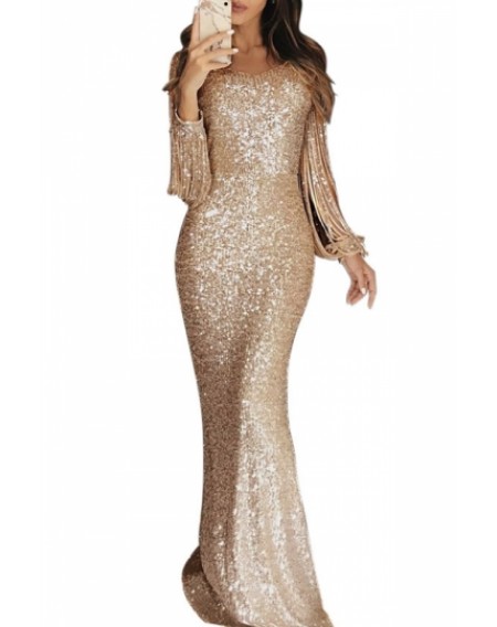 V Neck Evening Gown With Spangle Apricot