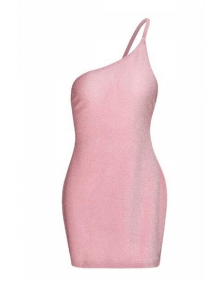 One Shoulder Backless Club Dress Pink