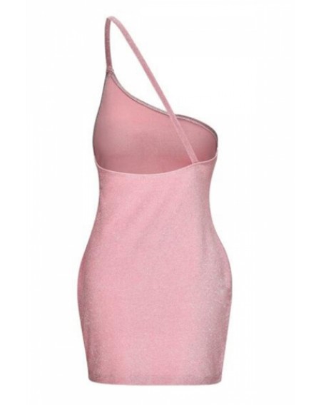One Shoulder Backless Club Dress Pink