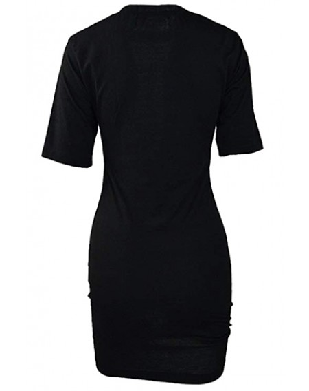 Sexy Lace-Up V Neck Short Sleeve Shirts & Tops Black Club Dresses