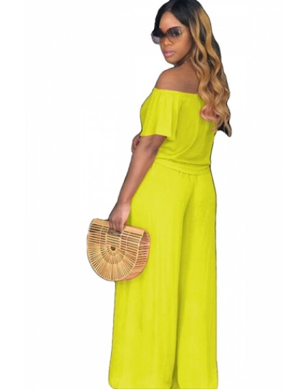Plus Size Strapless Knot Front Top Wide Leg Pants Two-Piece Set Yellow