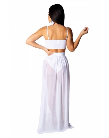 V Neck Crop Top High Waisted Split Maxi Skirt Two-Piece Set White