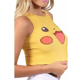 Yellow Pikachu Printed Cute Chic Ladies Crop Top
