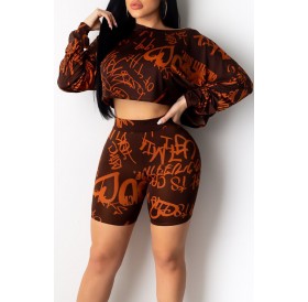 Lovely Casual Letter Printed Wine Red Two-piece Shorts Set