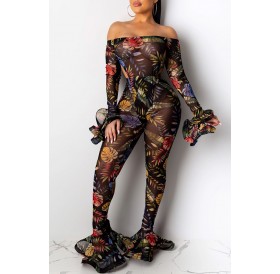 Lovely Sexy See-through Printed Multicolor Two-piece Pants Set