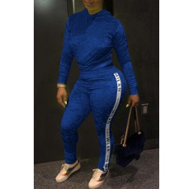 Lovely Casual Hooded Collar Blue Two-piece Pants Set
