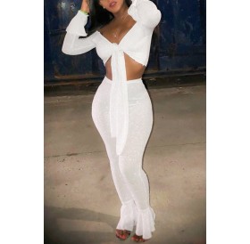 Lovely Sexy  Flared Legs White Two-piece Pants Set