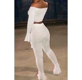 Lovely Sexy  Flared Legs White Two-piece Pants Set