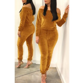Lovely Leisure Basic Gold Two-piece Pants Set