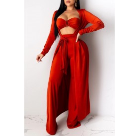 Lovely Sexy Loose Red Three-piece Pants Set
