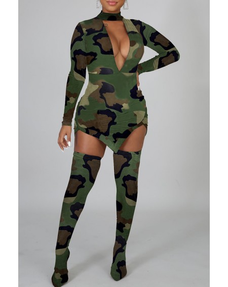 Lovely Sexy Camouflage Printed Two-piece Pants Set