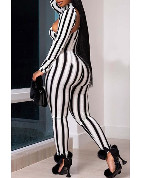 Lovely Casual Striped Hollow-out Black One-piece Jumpsuit