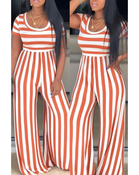 Lovely Casual O Neck Striped Croci One-piece Jumpsuit