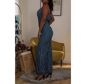 Lovely Casual Spaghetti Straps Striped Pink One-piece Jumpsuit