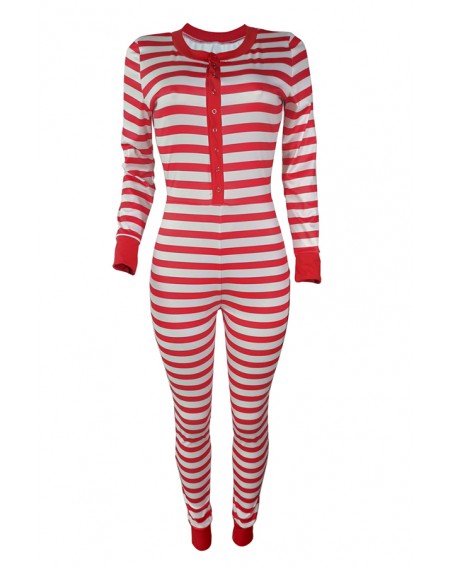 Lovely Christmas Day Striped Red One-piece Jumpsuit