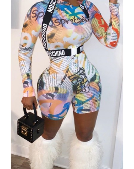 Lovely Sexy Printed Multicolor One-piece Romper(Without Belt)