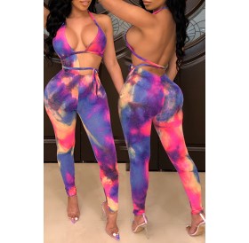 Lovely Sexy Printed Hollow-out Multicolor One-piece Jumpsuit
