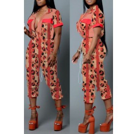 Lovely Casual Leopard Printed Multicolor One-piece Jumpsuit