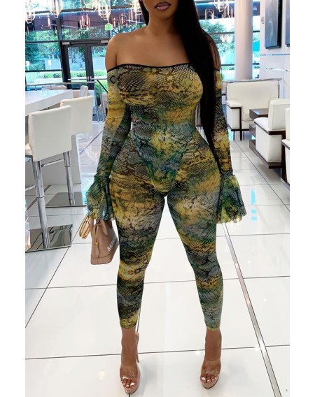 Lovely Chic Dew Shoulder Printed Multicolor One-piece Jumpsuit