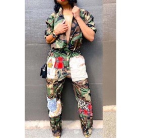 Lovely Casual Patchwork Camouflage Printed One-piece Jumpsuit