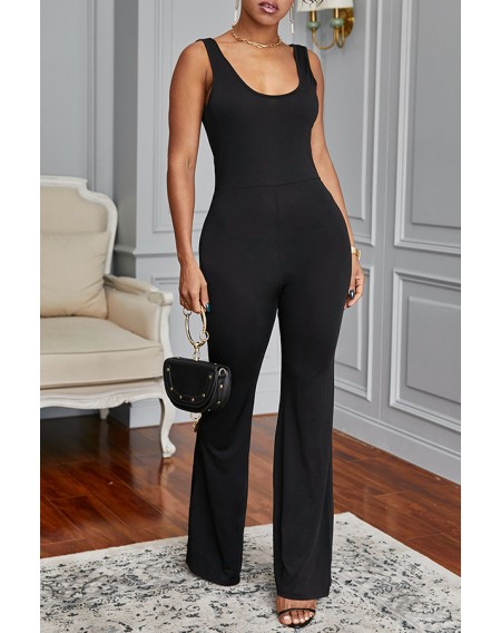 Lovely Casual O Neck Black One-piece Jumpsuit