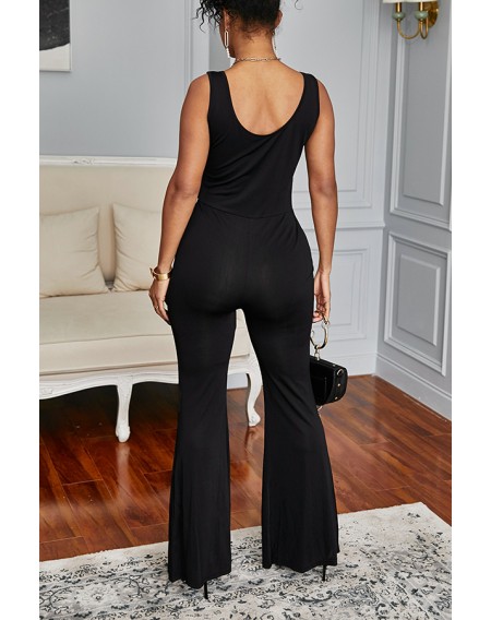 Lovely Casual O Neck Black One-piece Jumpsuit