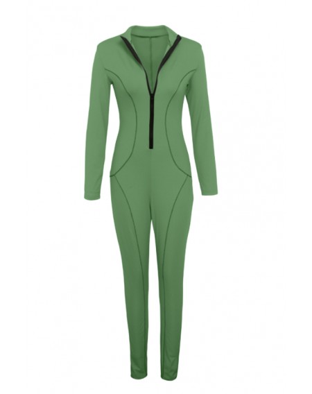 Lovely Casual Zipper Design Green One-piece Jumpsuit